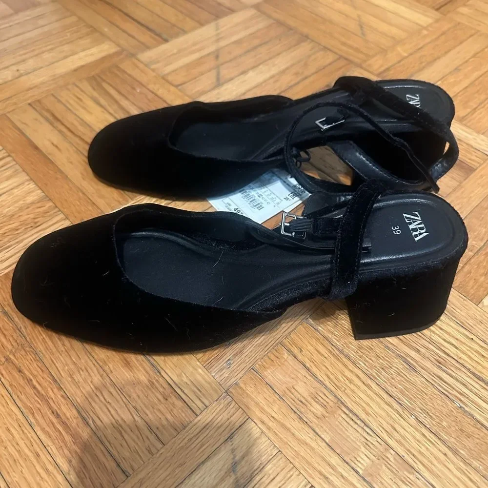 Zara Black Velvet Heeled Shoes